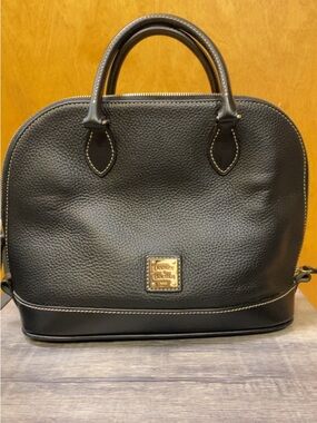Dooney & Bourke Black Pebble Leather Dome Satchel with Gold Hardware..